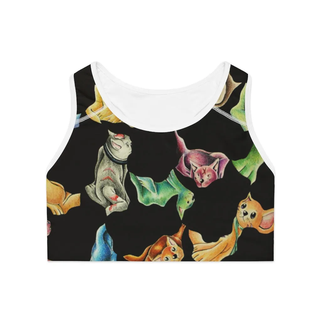 Cat Pattern Sports Bra (AOP)