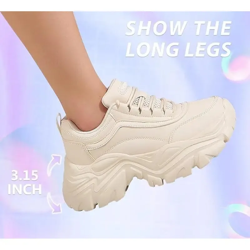 Chunky Sneakers for Women Fashion Platform White Leather Casual Shoes