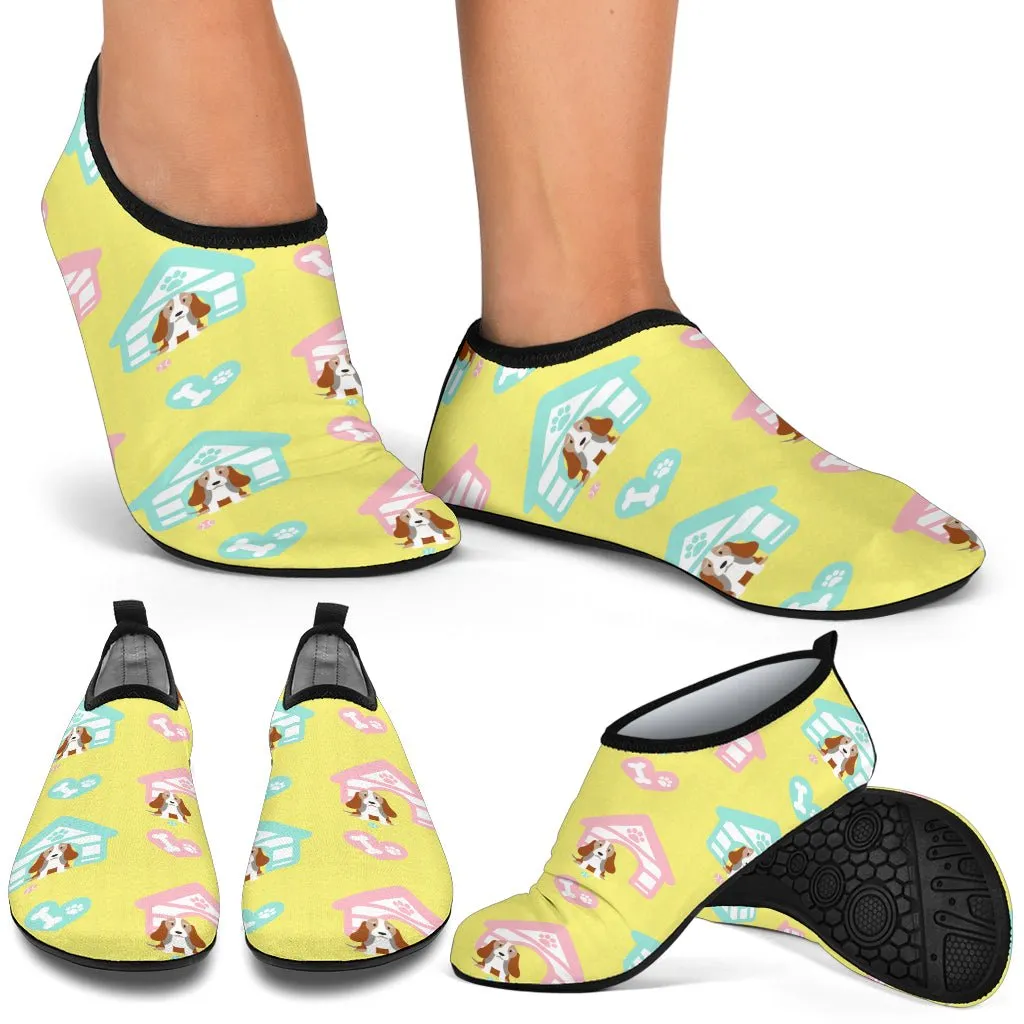 Cute Bassett Hound Puppy Aqua Shoes