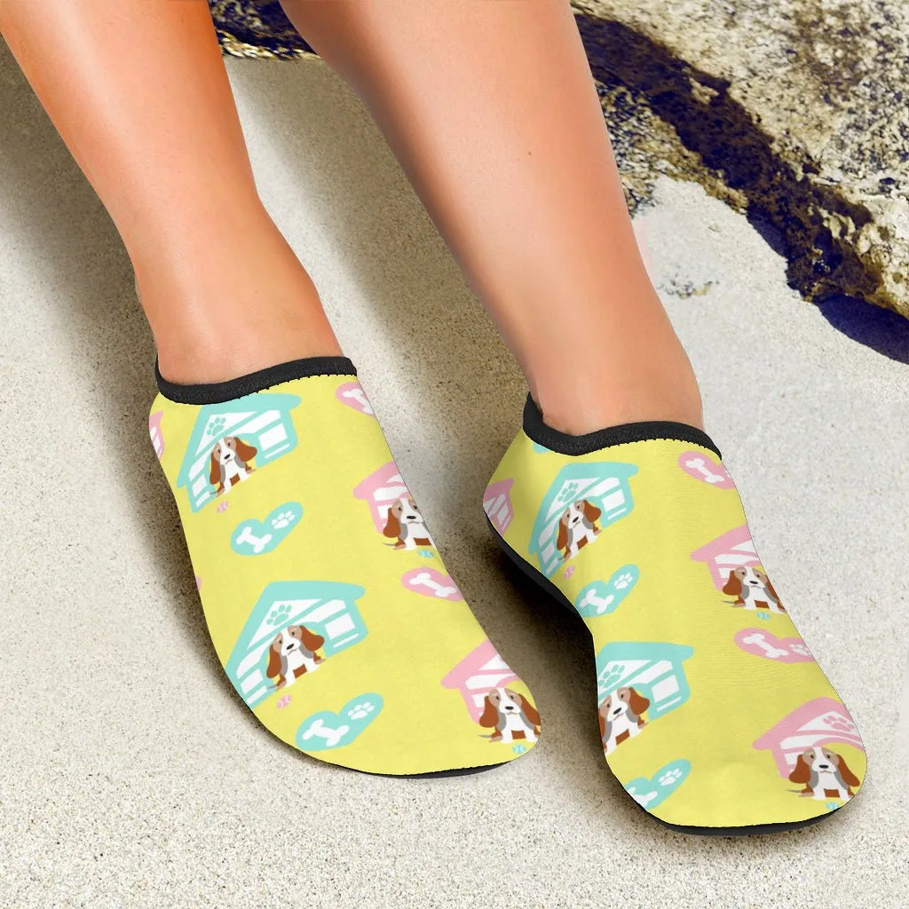 Cute Bassett Hound Puppy Aqua Shoes