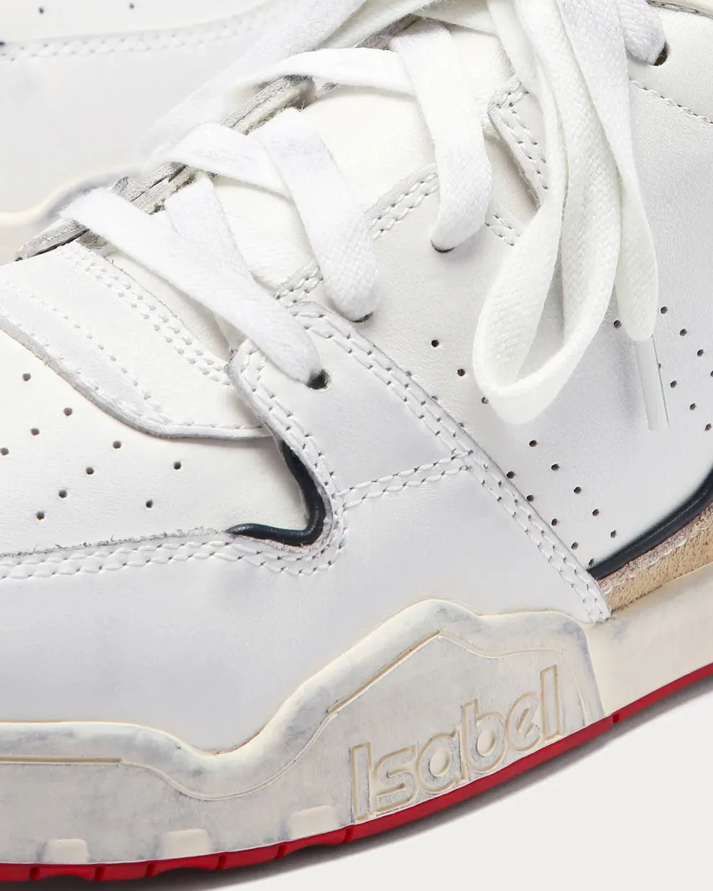 Emree Aged-Effect White / Red Low Top Sneakers