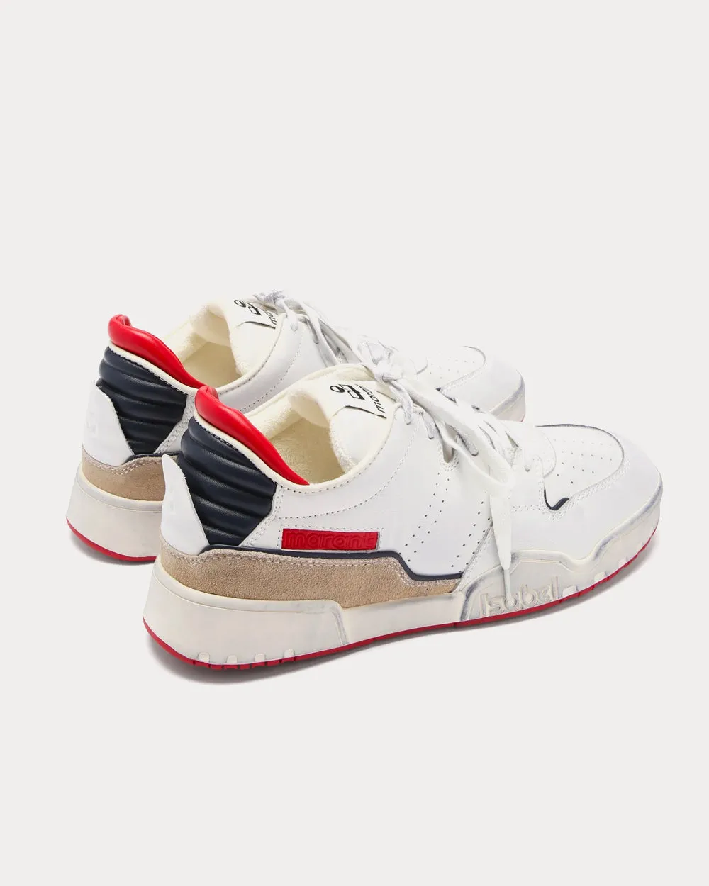 Emree Aged-Effect White / Red Low Top Sneakers