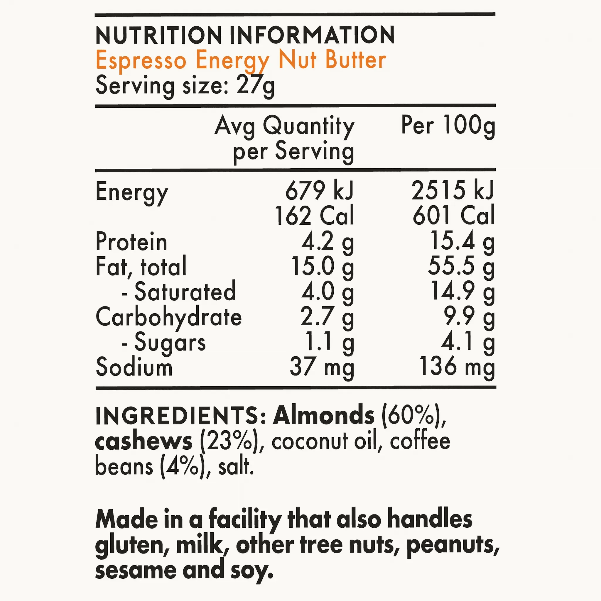 Espresso Energy Nut Butter | 3, 15 and 30 pack