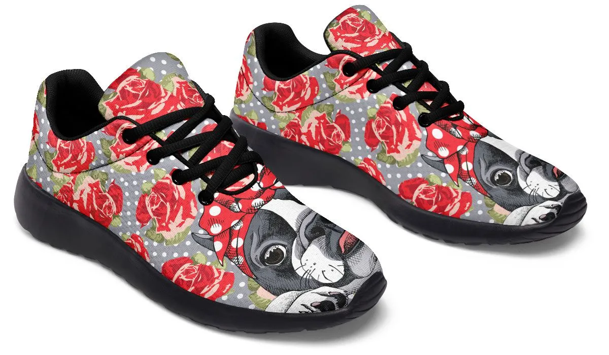 Floral Boston Terrier Athletic Sneakers
