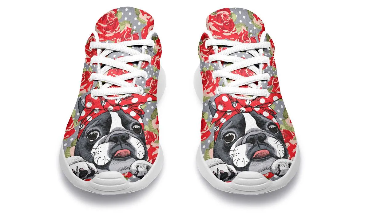 Floral Boston Terrier Athletic Sneakers