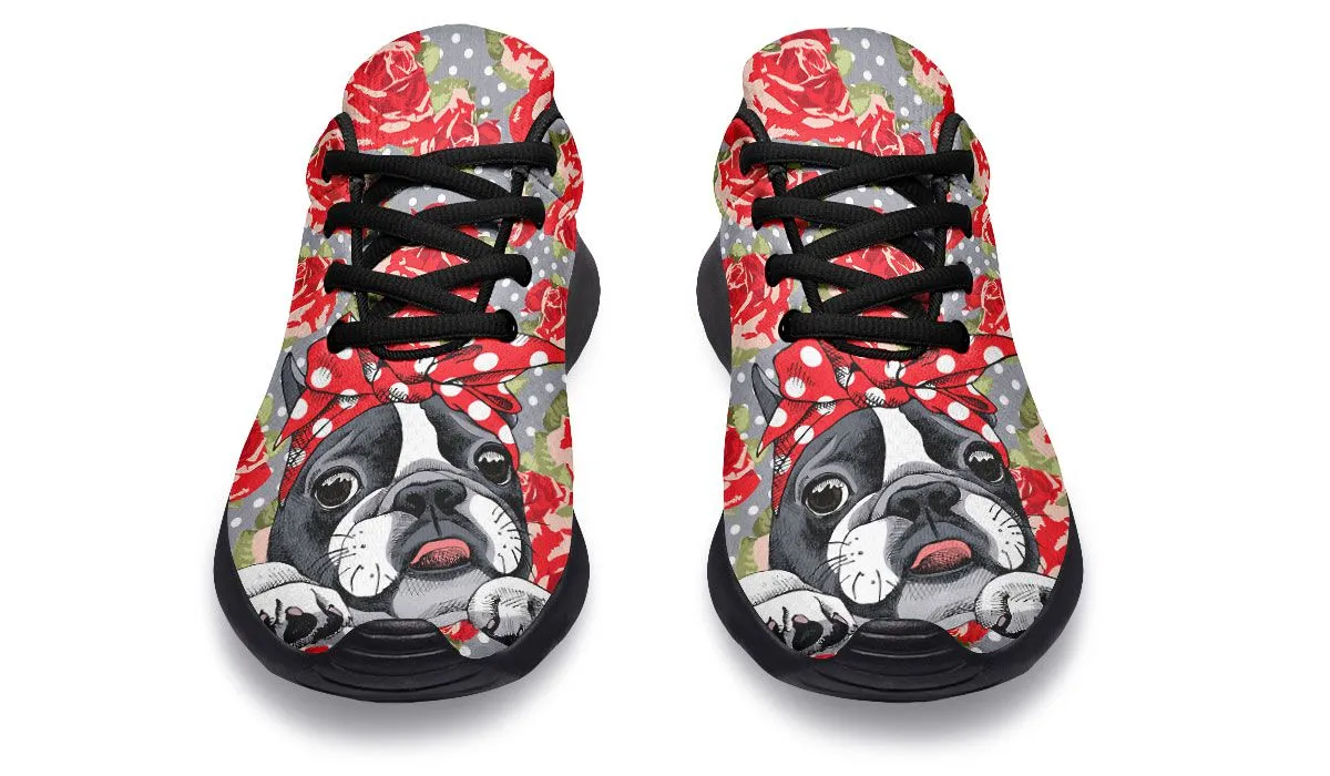 Floral Boston Terrier Athletic Sneakers
