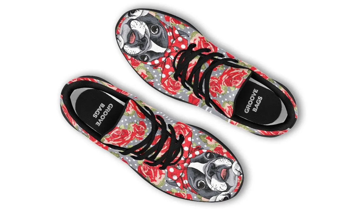 Floral Boston Terrier Athletic Sneakers
