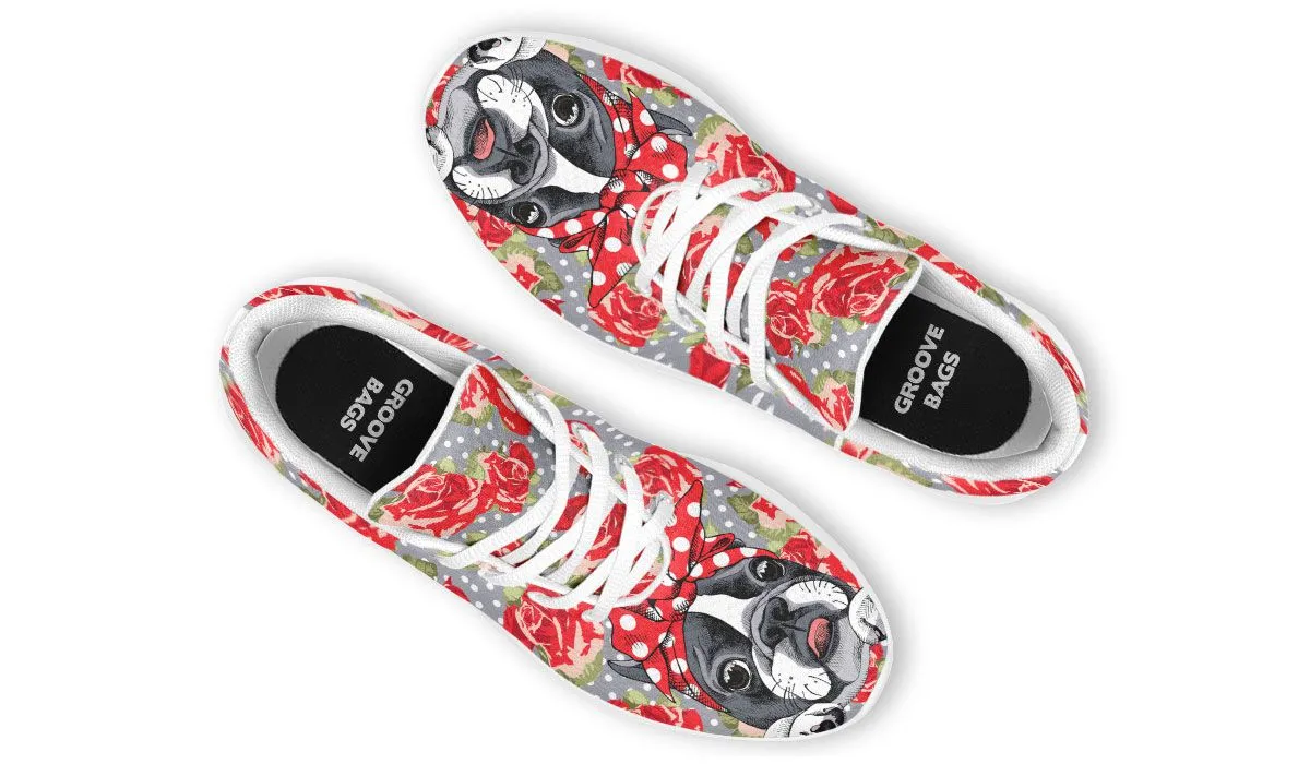 Floral Boston Terrier Athletic Sneakers
