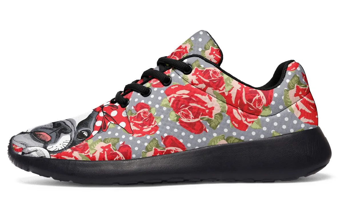 Floral Boston Terrier Athletic Sneakers
