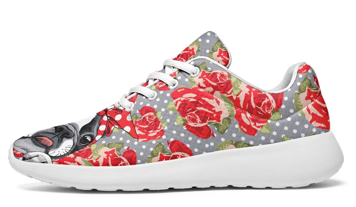 Floral Boston Terrier Athletic Sneakers