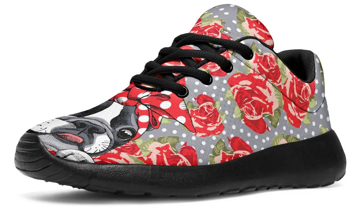 Floral Boston Terrier Athletic Sneakers