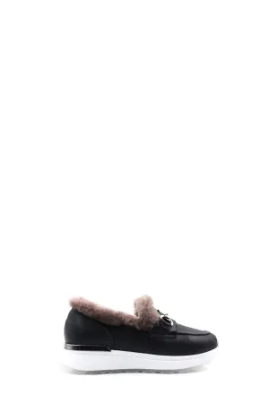 FST Genuine Leather Fur-lined Women's Casual Shoes 757KZA24501 Black - Broken Arrow