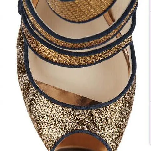 Gold High Heel Cutout Buckle Sandals