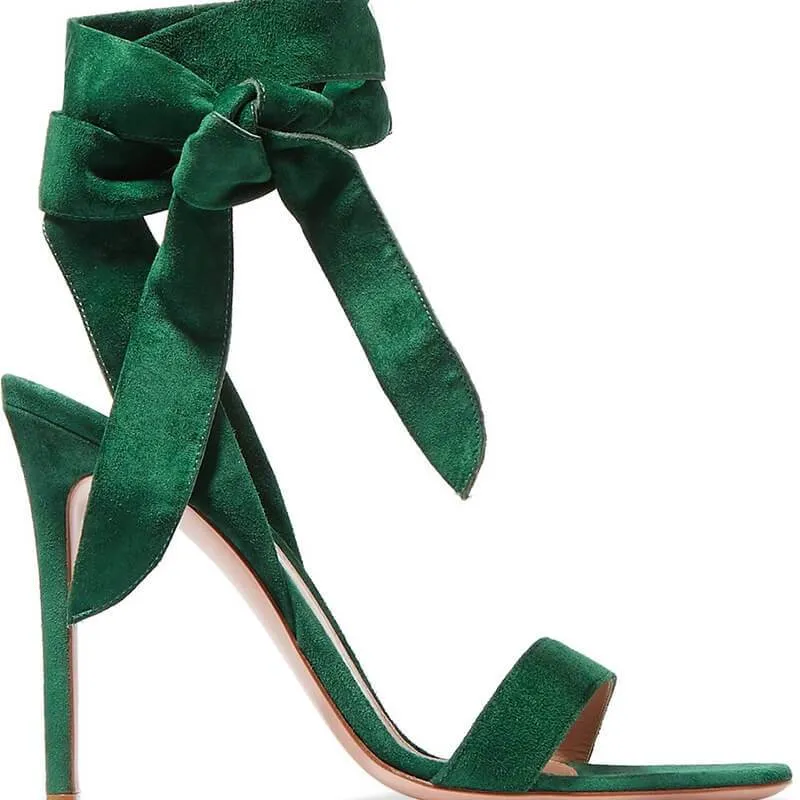 Green Strappy Ankle Bow Cutout Sandals