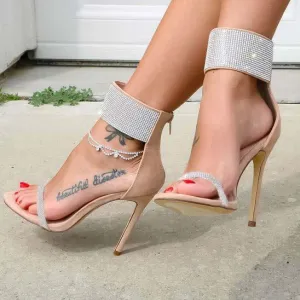 Heel Suede Rhinestone Summer Sandals