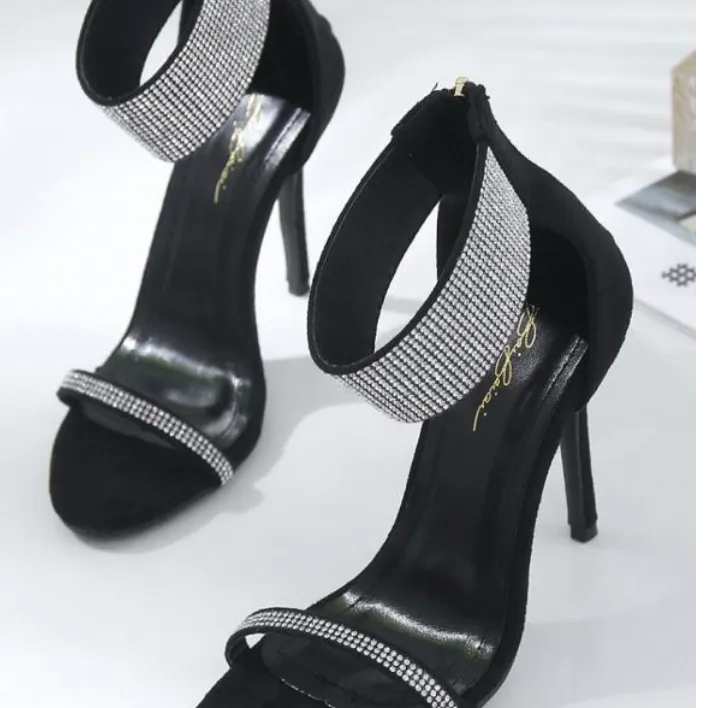 Heel Suede Rhinestone Summer Sandals