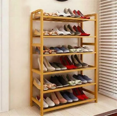 High Quality 6 Tier Wood Bamboo Shelf Entryway Storage Shoe Rack Home Furniture #ns23 _mkpt by Js House
