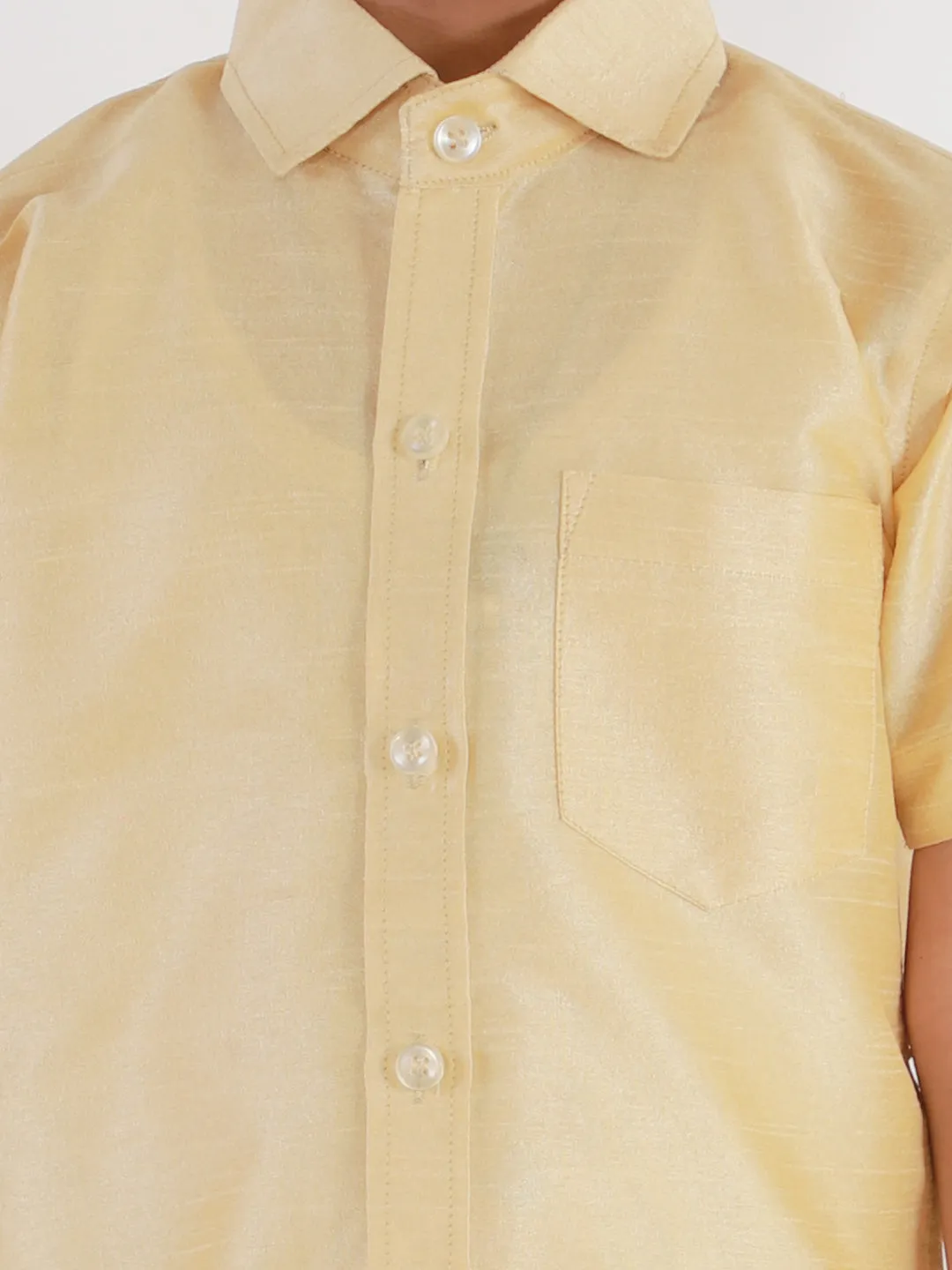 Jashvi Boys' Gold Silk Short Sleeves Ethnic Shirt