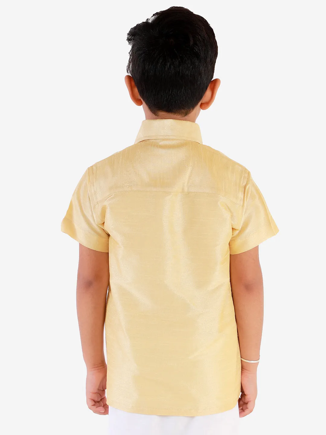 Jashvi Boys' Gold Silk Short Sleeves Ethnic Shirt