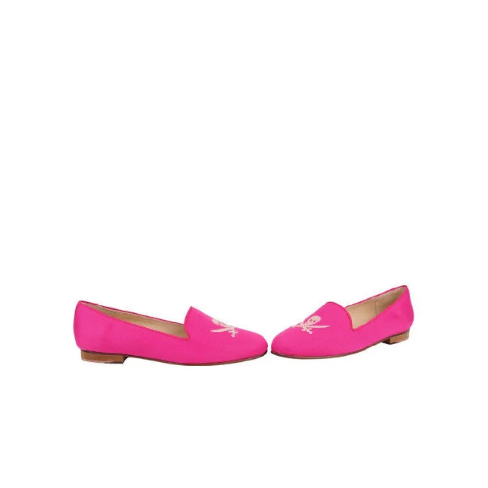 Jon Josef Womens Skulls Fuchsia Linen Loafer Flats