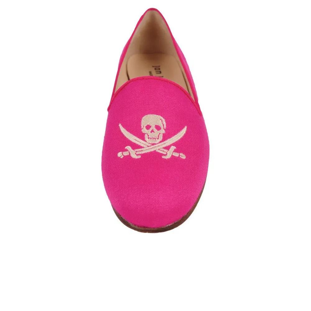 Jon Josef Womens Skulls Fuchsia Linen Loafer Flats