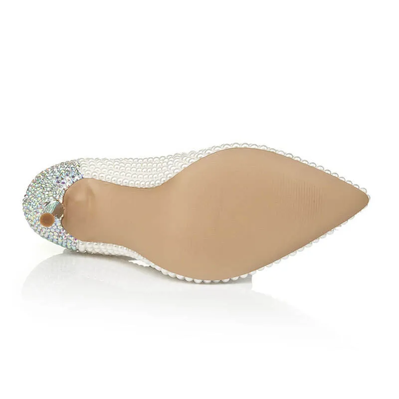 Leather Cutout Rhinestone Close Toe Pumps