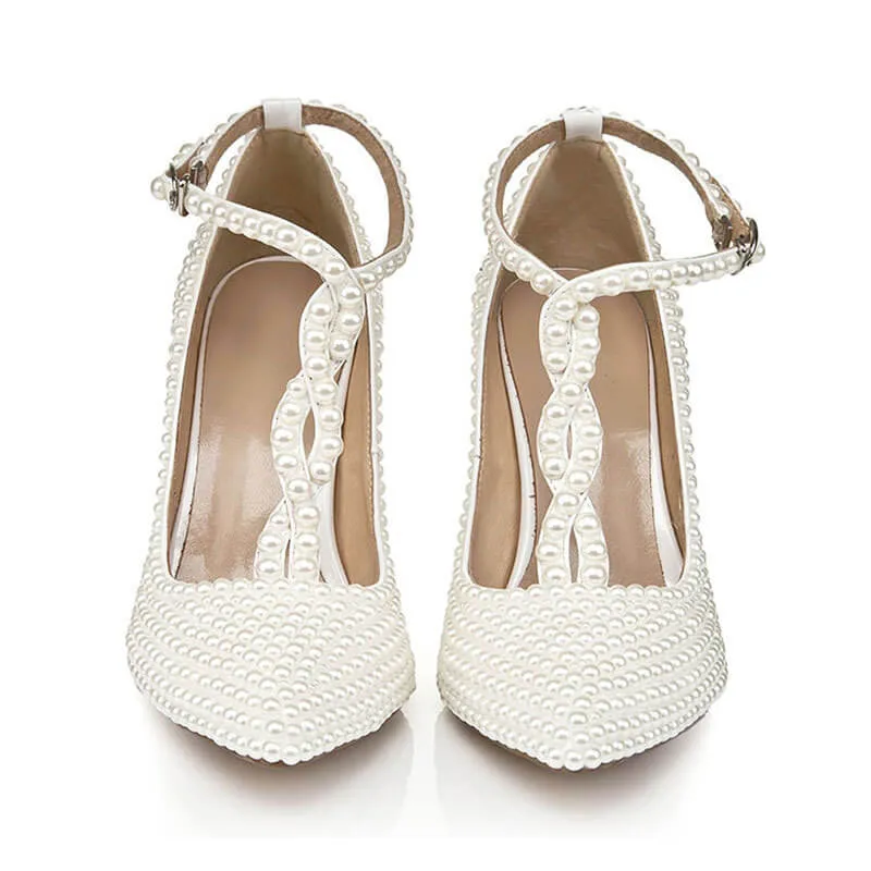 Leather Cutout Rhinestone Close Toe Pumps