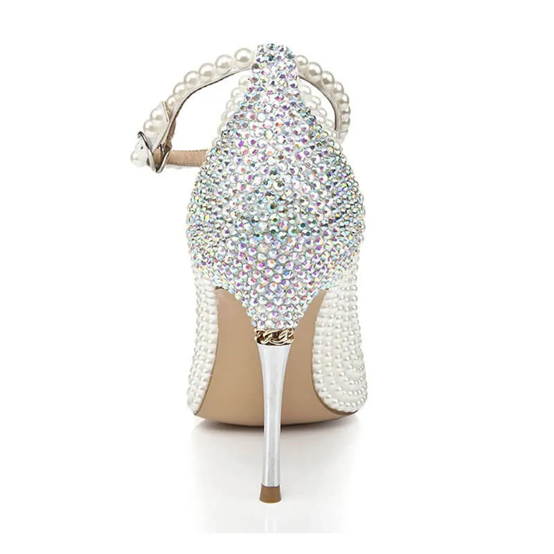 Leather Cutout Rhinestone Close Toe Pumps