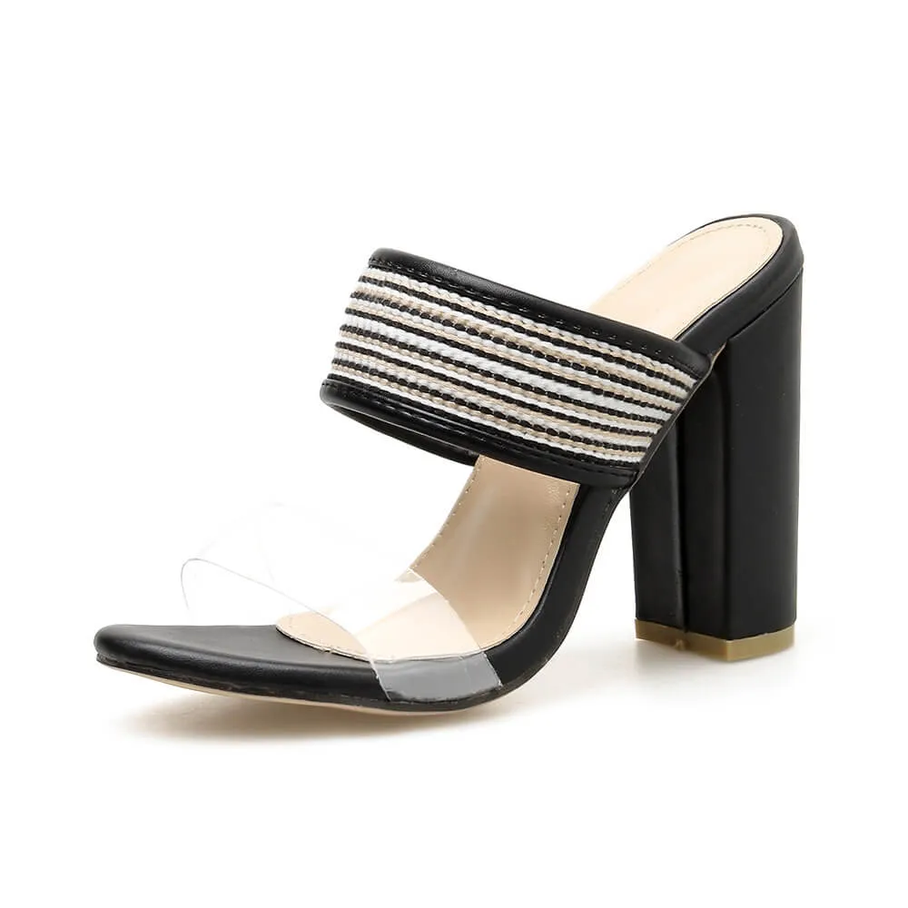 Leather High Heel  Chunky Heel Sandals