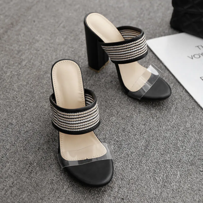 Leather High Heel  Chunky Heel Sandals