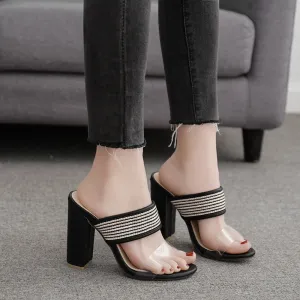 Leather High Heel  Chunky Heel Sandals
