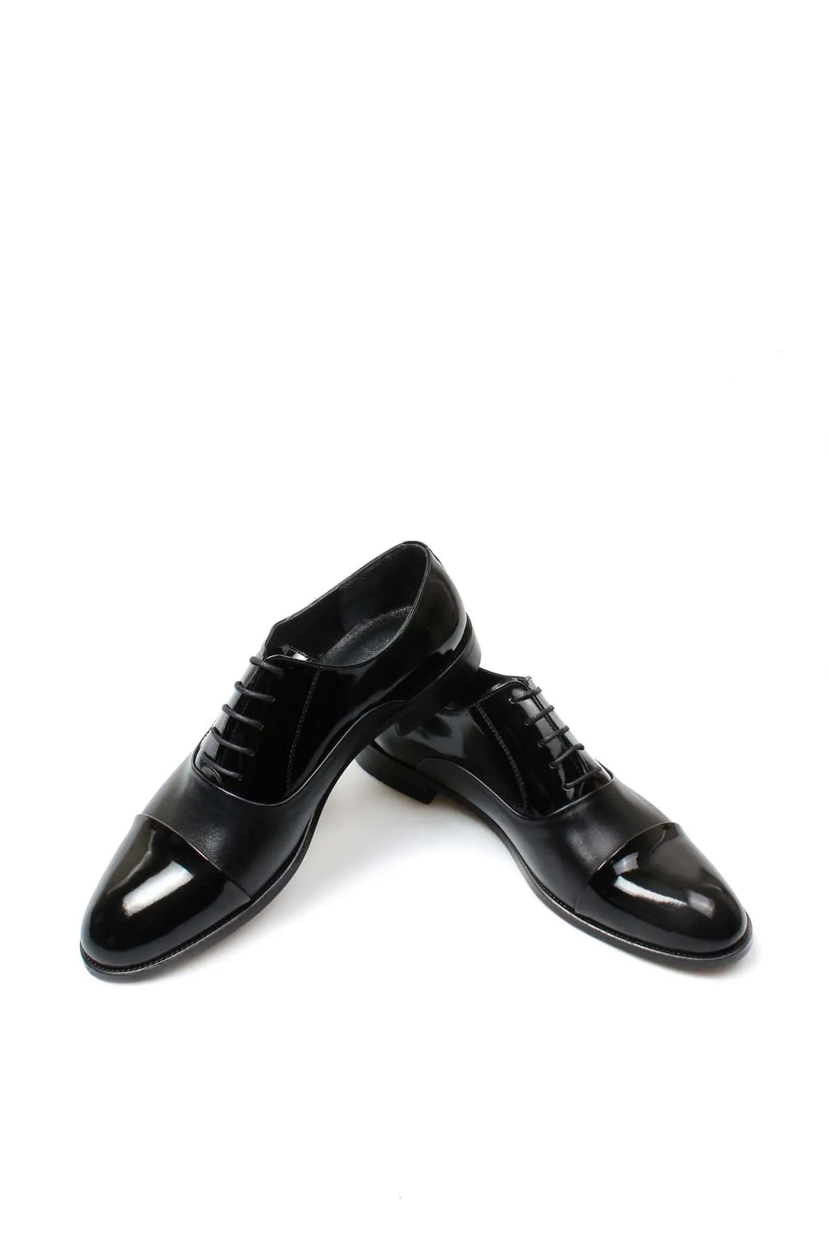 Men's Black Leather Oxford Shoes with Cap Toe and Glossy Finish - Wessi