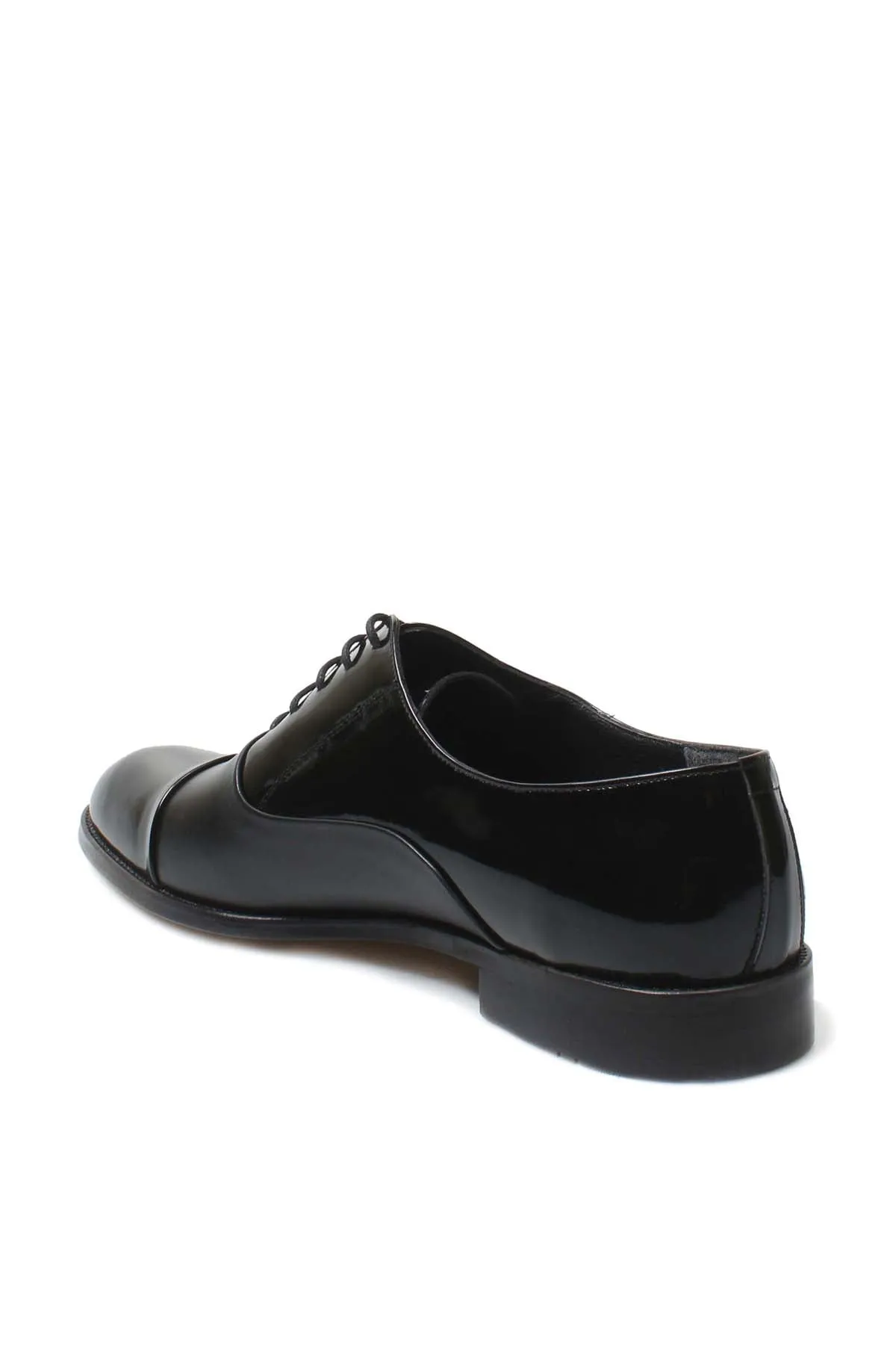 Men's Black Leather Oxford Shoes with Cap Toe and Glossy Finish - Wessi