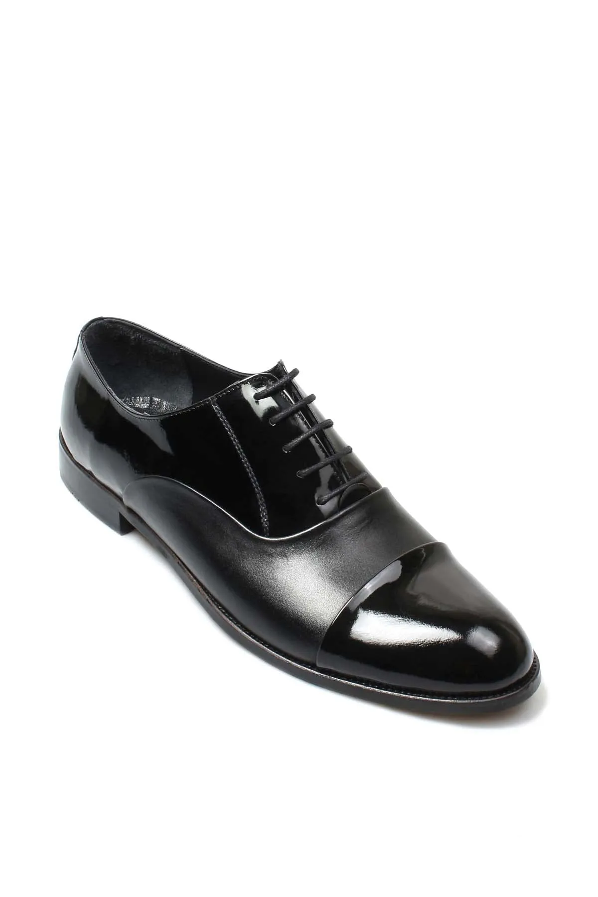 Men's Black Leather Oxford Shoes with Cap Toe and Glossy Finish - Wessi