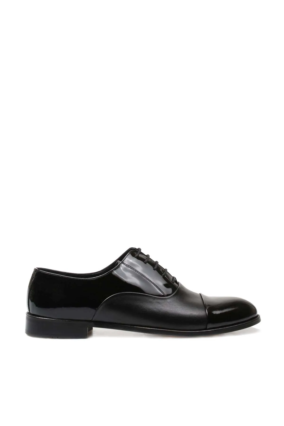 Men's Black Leather Oxford Shoes with Cap Toe and Glossy Finish - Wessi