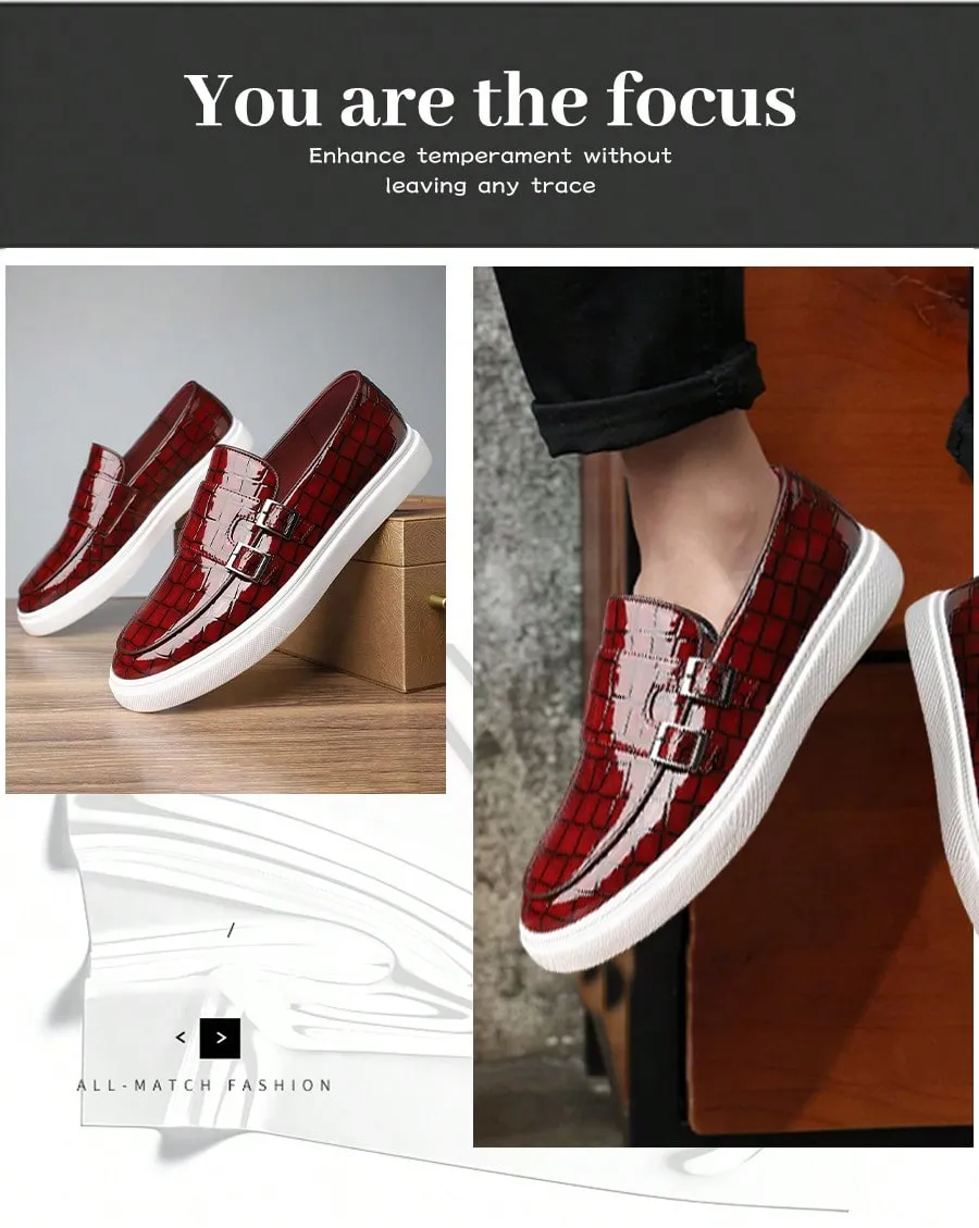 Men's Summer Breathable Casual Leather Loafers, Patent Shiny Slip-On Penny Shoes, Flat Slouchy Board Shoes