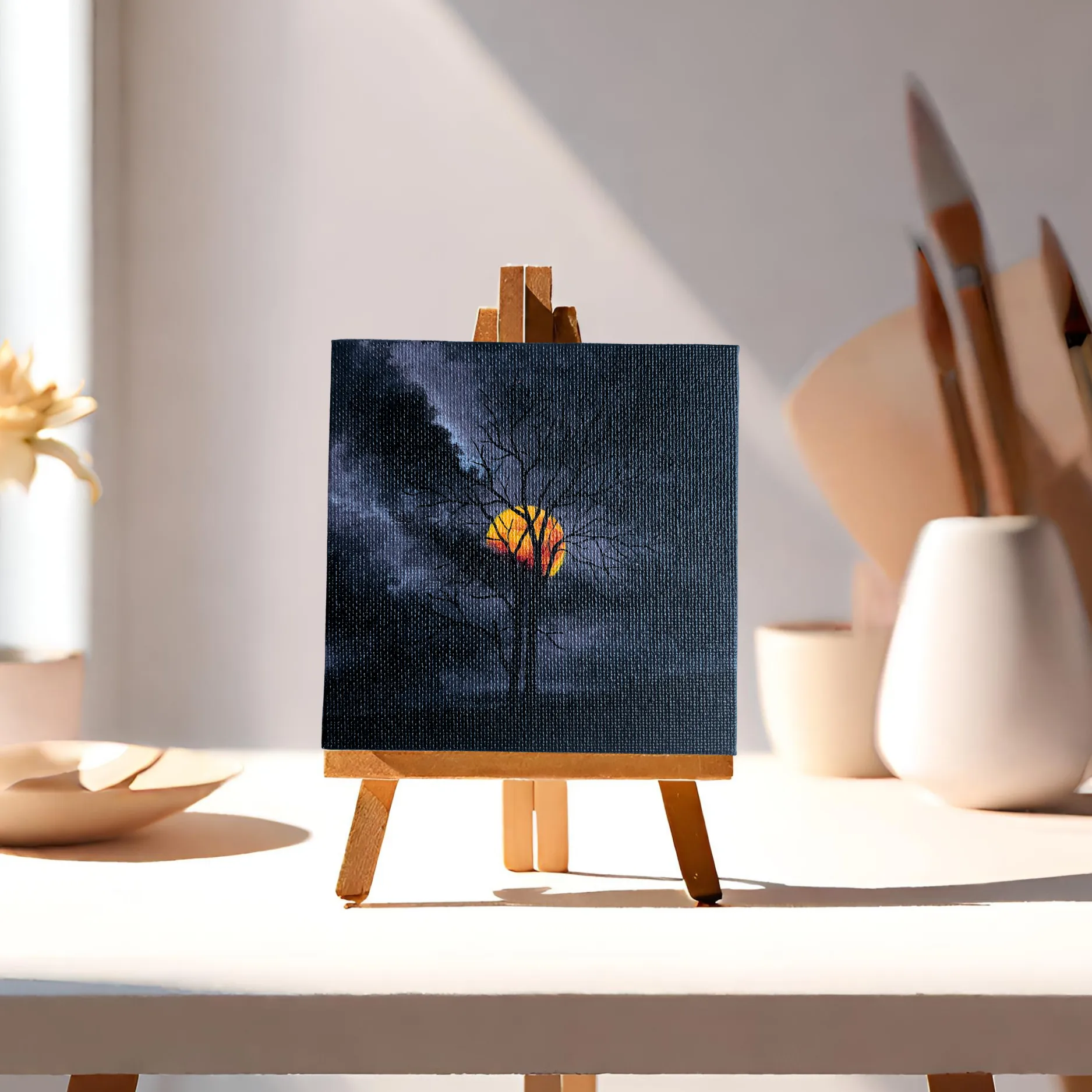 Mini Canvas Original Painting | Adorable Desk Decor |  Blood Moon