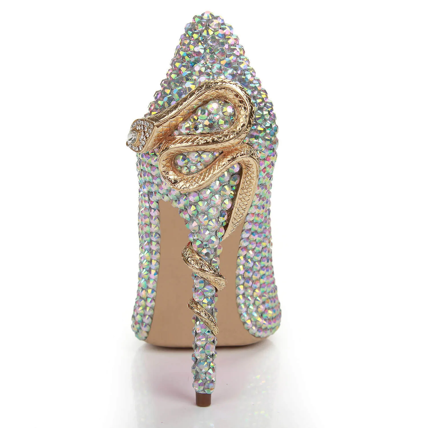 Multicolor Rhinestone Point Toe Ankle Stiletto Heel Pumps
