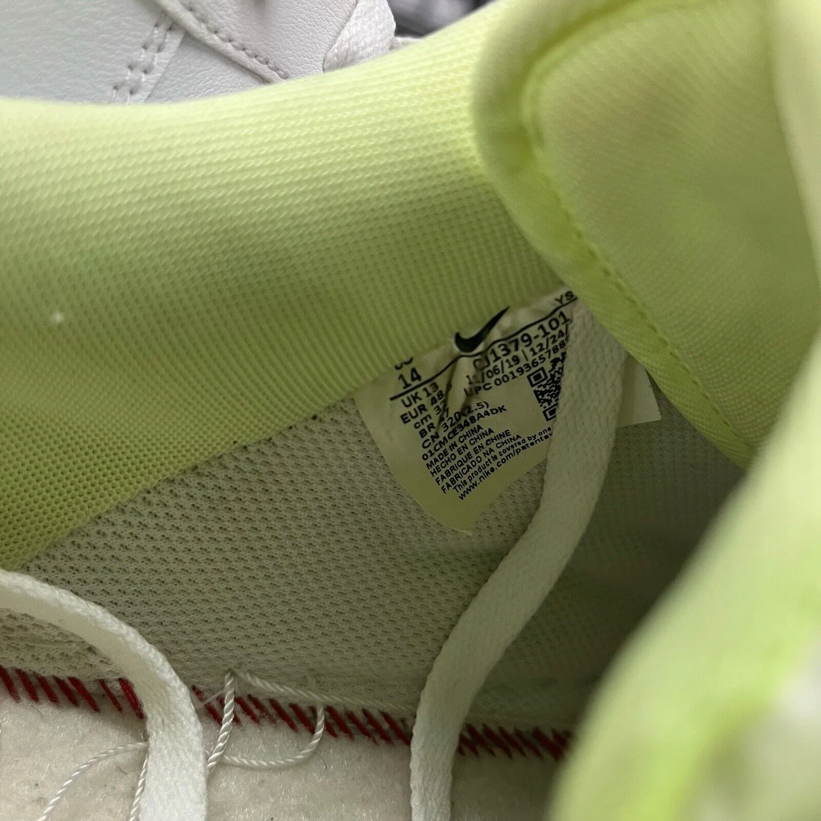 Nike Air Force 1 07 Double Air White Volt  CJ1379-101 Size 14 Missing Insoles