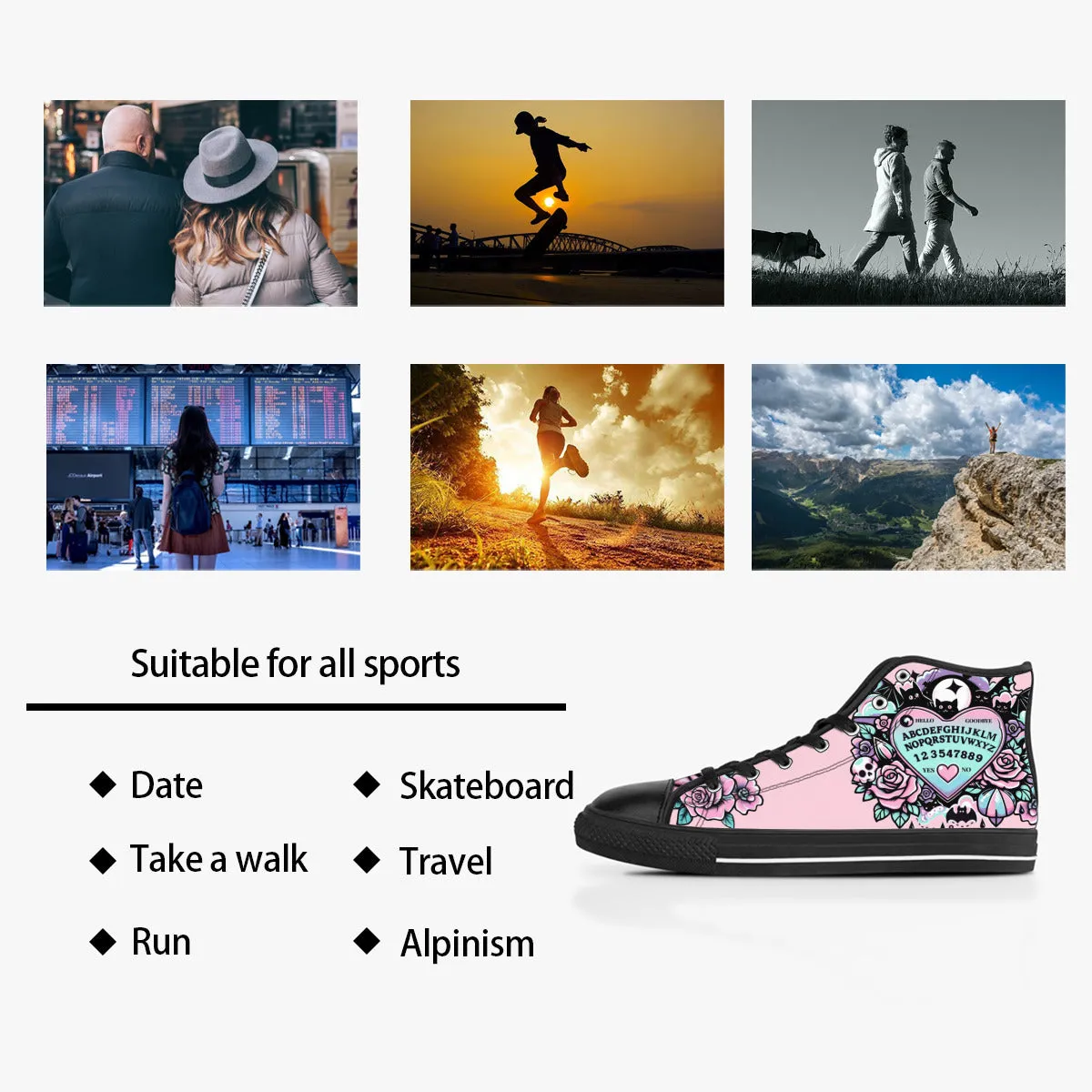 Ouija Board Bubble Gum Pink Converse Style Sneakers
