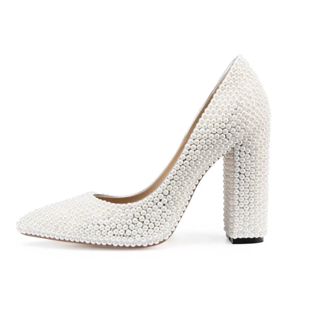 Patent Leather Point Toe Middle Chunky Heel Pumps