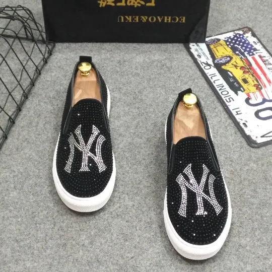 Pea shoes men's shoes spirit guy a pedal rhinestone shoes embroidery leisure loafers trend lazy shoes