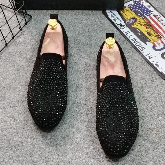 Pea shoes men's shoes spirit guy a pedal rhinestone shoes embroidery leisure loafers trend lazy shoes