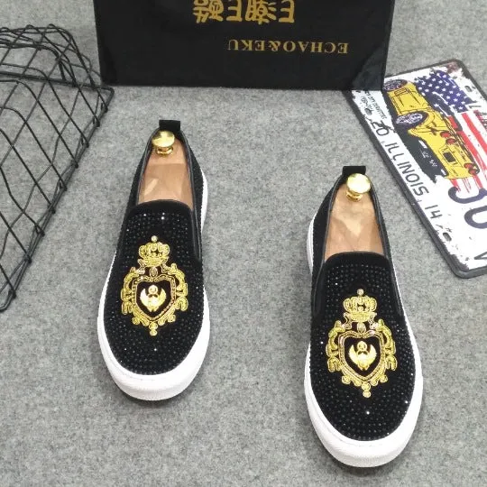 Pea shoes men's shoes spirit guy a pedal rhinestone shoes embroidery leisure loafers trend lazy shoes