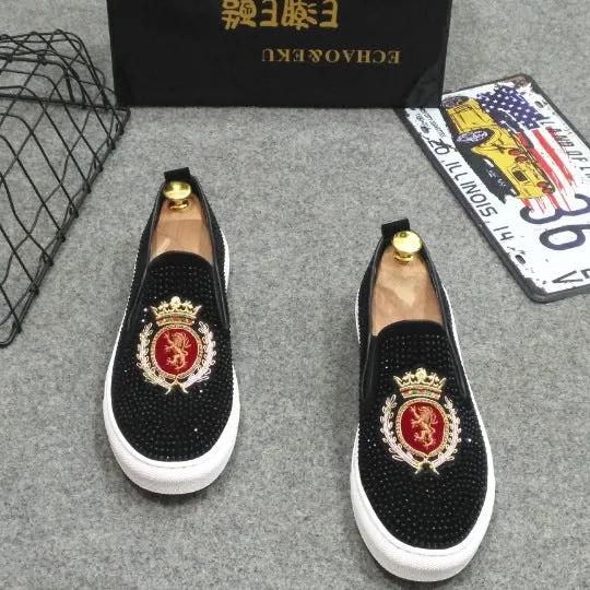 Pea shoes men's shoes spirit guy a pedal rhinestone shoes embroidery leisure loafers trend lazy shoes