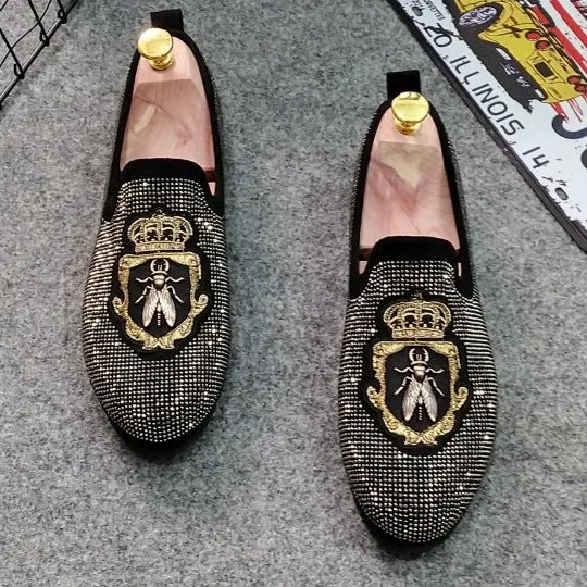 Pea shoes men's shoes spirit guy a pedal rhinestone shoes embroidery leisure loafers trend lazy shoes