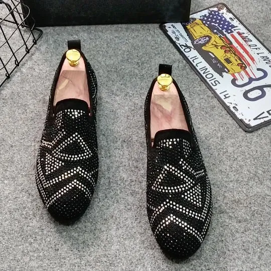 Pea shoes men's shoes spirit guy a pedal rhinestone shoes embroidery leisure loafers trend lazy shoes