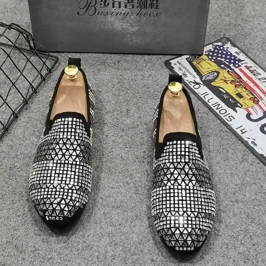 Pea shoes men's shoes spirit guy a pedal rhinestone shoes embroidery leisure loafers trend lazy shoes