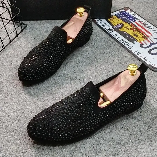 Pea shoes men's shoes spirit guy a pedal rhinestone shoes embroidery leisure loafers trend lazy shoes