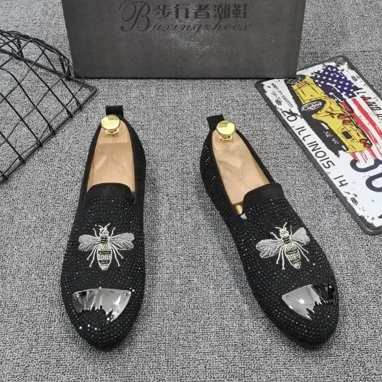 Pea shoes men's shoes spirit guy a pedal rhinestone shoes embroidery leisure loafers trend lazy shoes